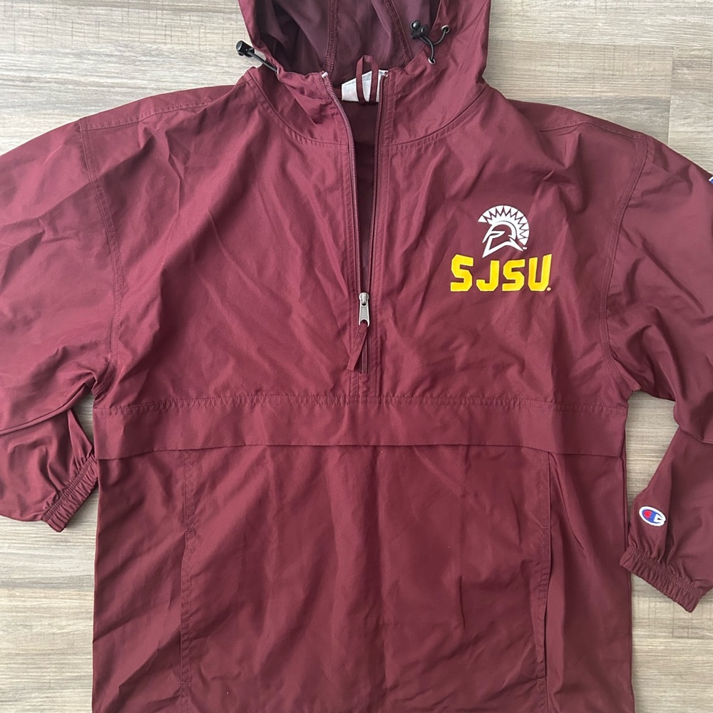 Champion Maroon Hooded SJSU Pullover with Yellow Logo